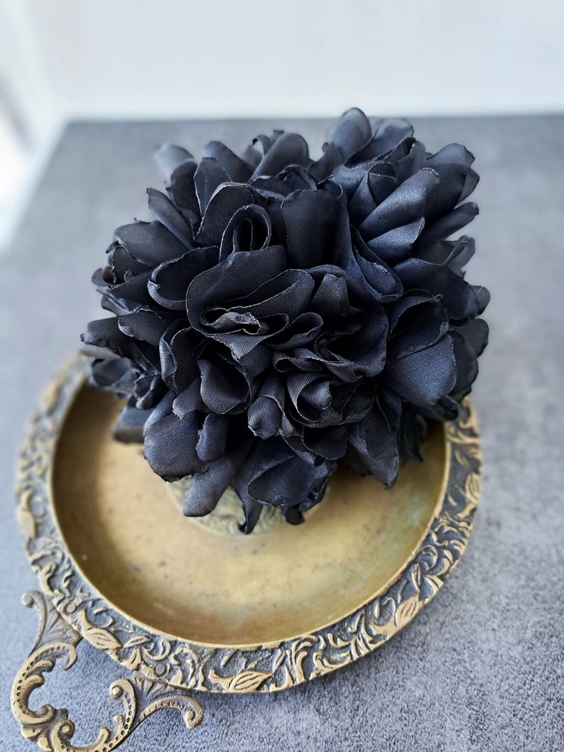 Black large flower brooch Organza flower Elegant brooch for women Party flower pin Gift for her Oversized flower brooch Big flower image 3