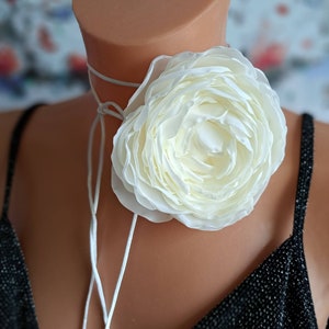 White flower choker necklace Handmade floral choker Fabric flower choker Elegant flower rose choker for women Gift for specials days image 3