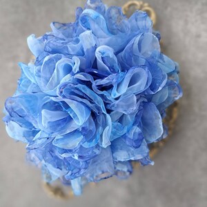 Organza flower Large flower pin Soft blue flower brooch Fashion floral broach Gift for mom Elegant flower brooch for women Party brooch image 7