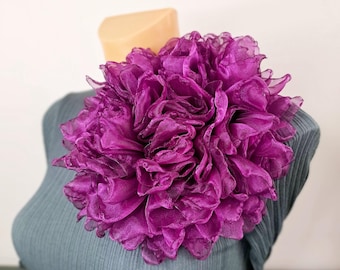 Large Purple Organza Flower Brooch, Statement Pin (8 inch)