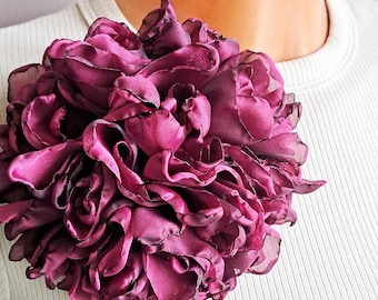 Deep berry flower brooch Organza flower pin Elegant flower brooch Small flower pins Handmade flower pin Gift for women Millinery flower