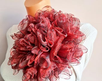 Large Wine Red Flower Brooch: Handmade Statement Pin (8")