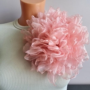 Large pastel pink organza brooch Handmade elegant gift Accessory for women Party flower pin Special Occasions Festive outfits Big flower