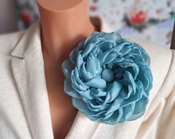 Blue flower brooch Fashion flower pin for women Delicate rose flower Elegant fabric flower broach Large flower pins Gift for mom