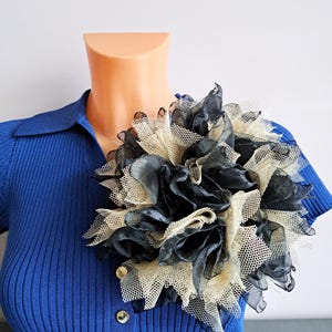Large Black Organza and Gold Tulle Brooch for Christmas Dress