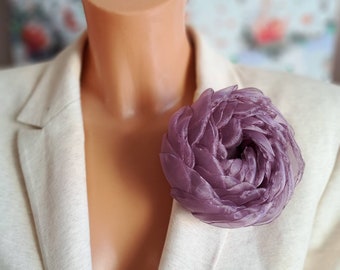 Purple flower brooch Organza flower pin Elegant floral broach Fashion brooch Gift for women Lilac flower pin Delicate rose flower