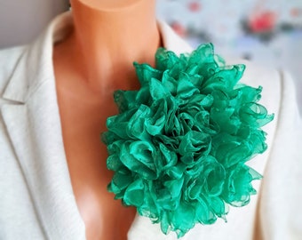 Broche de flor verde Broche de flor grande Broche floral elegante para mujer Flor de organza Broche de flor de gran tamaño Broche de flor de moda