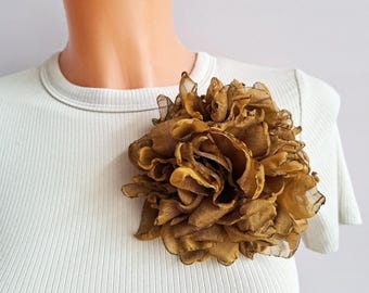 Bronze Brown Flower Brooch, Lightweight Handmade Pin 5 inch, Everyday Accessory