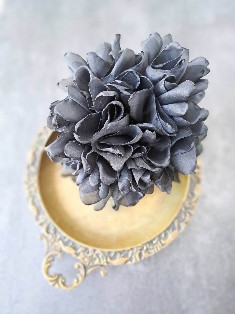 Black large flower brooch Organza flower Elegant brooch for women Party flower pin Gift for her Oversized flower brooch Big flower image 8