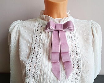 Handmade Velvet Ribbon Bow Brooch - Lilac, Purple, or Red