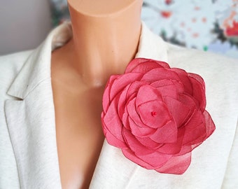 Red flower brooch Organza flower Party flower brooch Cute flower Fashion flower pin Elegant flower pin Floral broach for woman