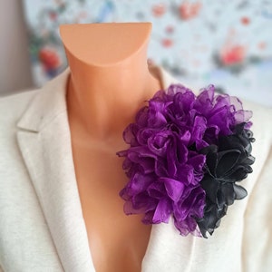 Purple black flower brooch Organza flower Elegant flower brooch Gift for women Oversized floral brooch Large flower brooch Fabric flower