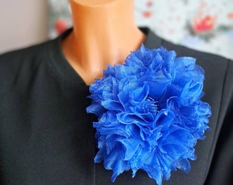 Blue brooch Fashion brooch Large organza flower brooch Gift for mom Elegant brooch for women Gift for her Oversized flower brooch