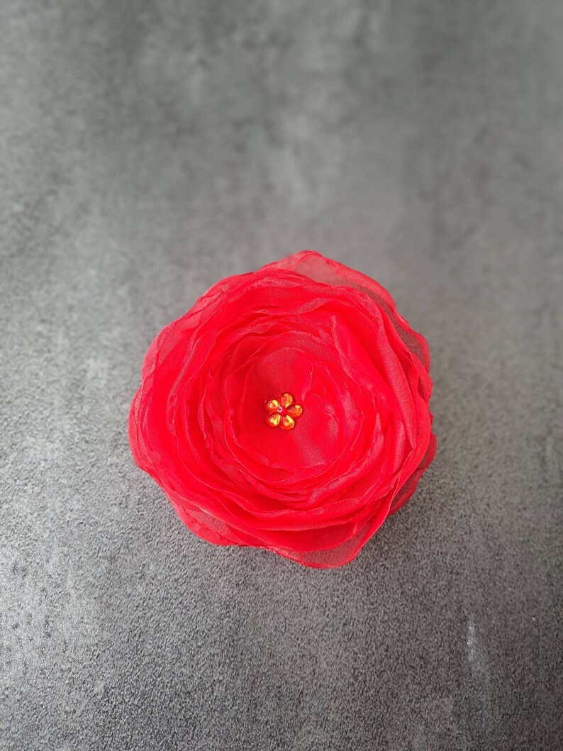 Red Flower Brooch Floral Broach for Woman Organza Flower Party Etsy