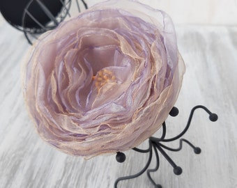 Purple flower brooch Organza flower pin Elegant flower brooch Beige flower pins Handmade flower pin Gift for women