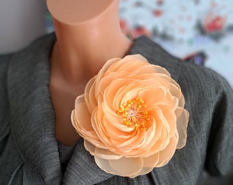 Large yellow flower brooch Organza flower pin Elegant flower Gift for her Oversized floral brooch for women Fashion flower brooch