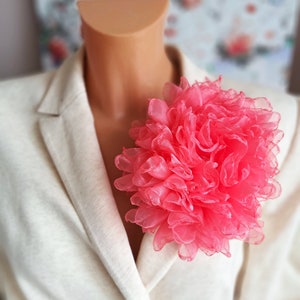 Pink party brooch Large flower brooch  Elegant brooch for women Gift for mom Organza flower pin Oversized floral broach Birthday gift