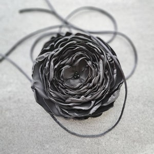 Handmade Black Fabric Flower Choker: Adjustable Elegant Rose Necklace