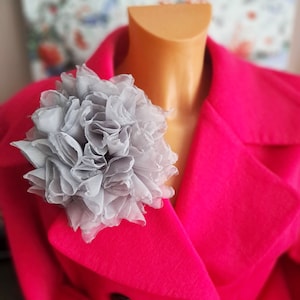 Gray large flower brooch Elegant brooch for women Oversized flower pins Romantic flower Big flower Gift for her Organza flower brooch