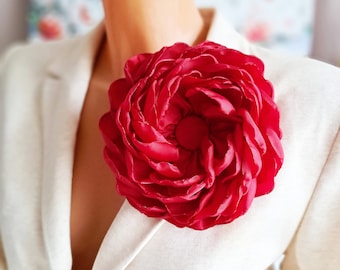 Red flower brooch Gift for women Fashion flower pin for women  Elegant fabric flower broach Large flower pin Party brooch Delicate rose