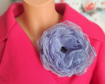 Light blue flower brooch Large fabric flower Organza flower pin Elegant floral broach for women Fashion flower pin Party flower brooch