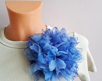 Organza flower Statement flower pin Soft blue flower brooch Fashion floral broach Gift for mom Elegant flower brooch  for women Party brooch