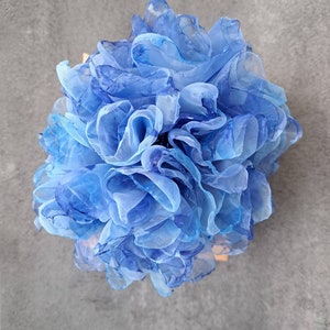 Organza flower Large flower pin Soft blue flower brooch Fashion floral broach Gift for mom Elegant flower brooch for women Party brooch image 8