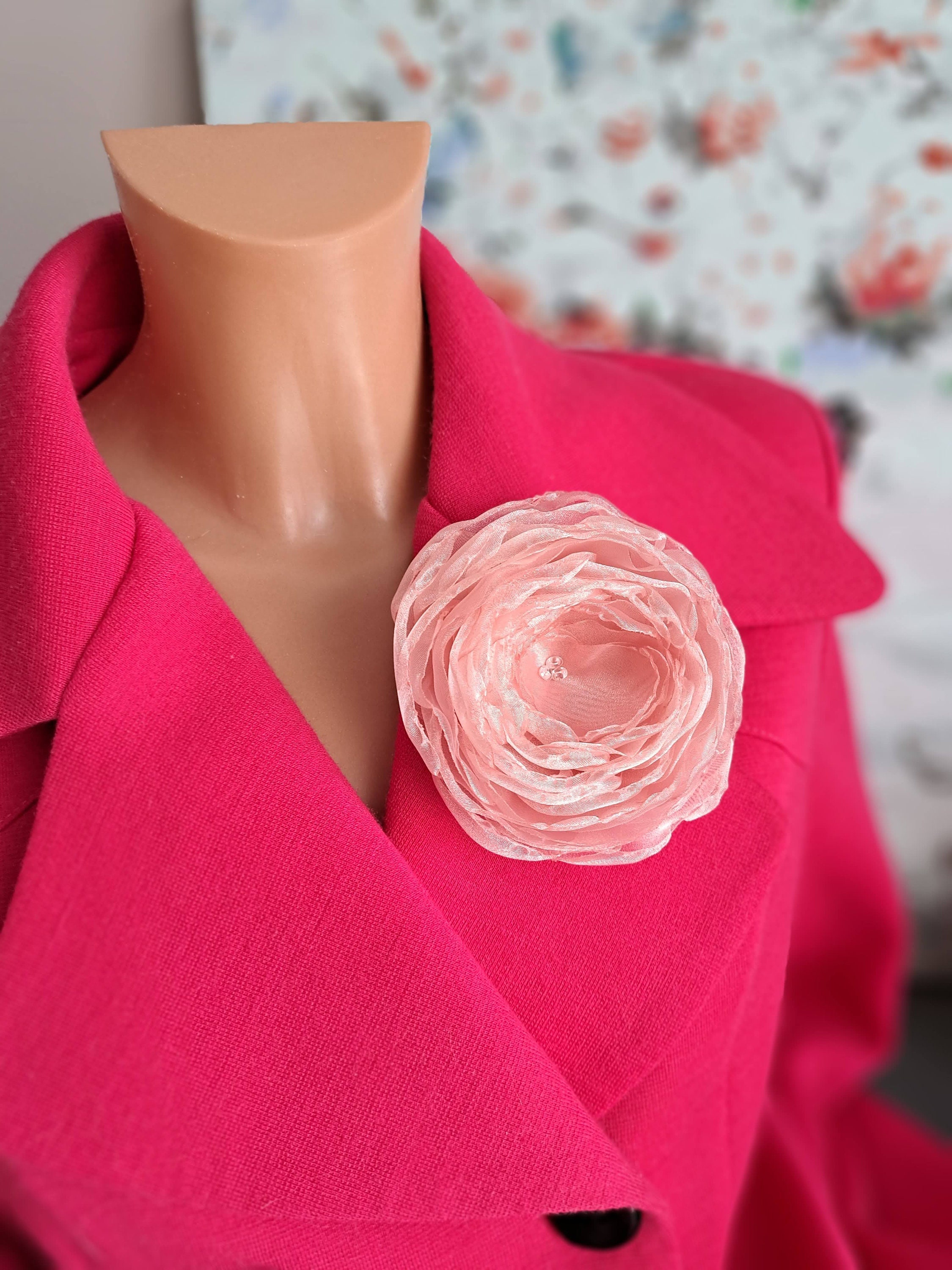 Pink Flower Brooch Pale Powder Flower Elegant Flower Brooch Organza