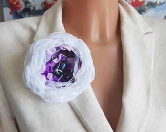 White Purple Fabric Brooch * Fabric Flower Brooch Pin * Elegant Brooch For Woman * Woman accessories