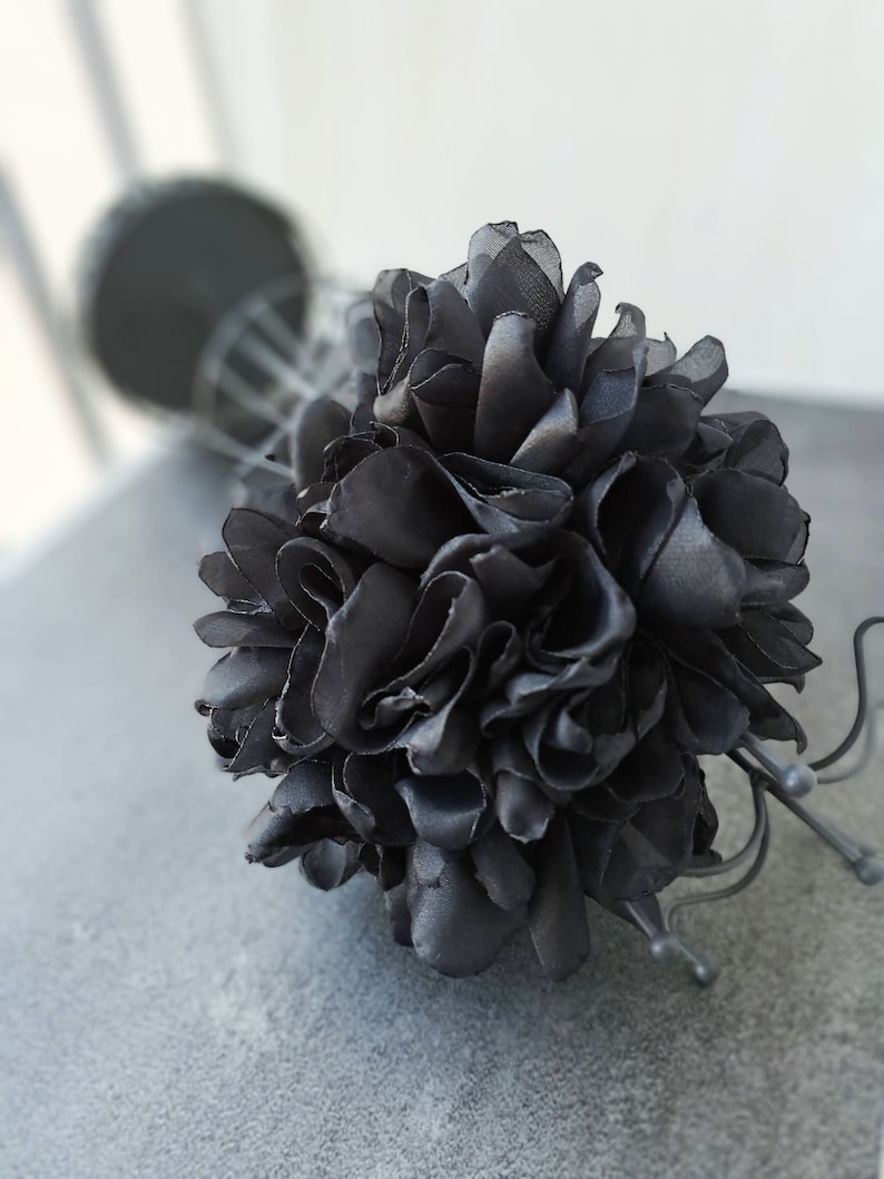 Black large flower brooch Organza flower Elegant brooch for women Party flower pin Gift for her Oversized flower brooch Big flower image 5