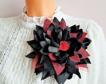 Bold Black and Red Flower Brooch for Statement Outfits and Elegant Gifts