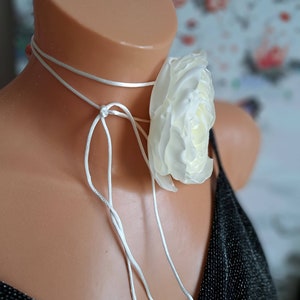 White flower choker necklace Handmade floral choker Fabric flower choker Elegant flower rose choker for women Gift for specials days image 2