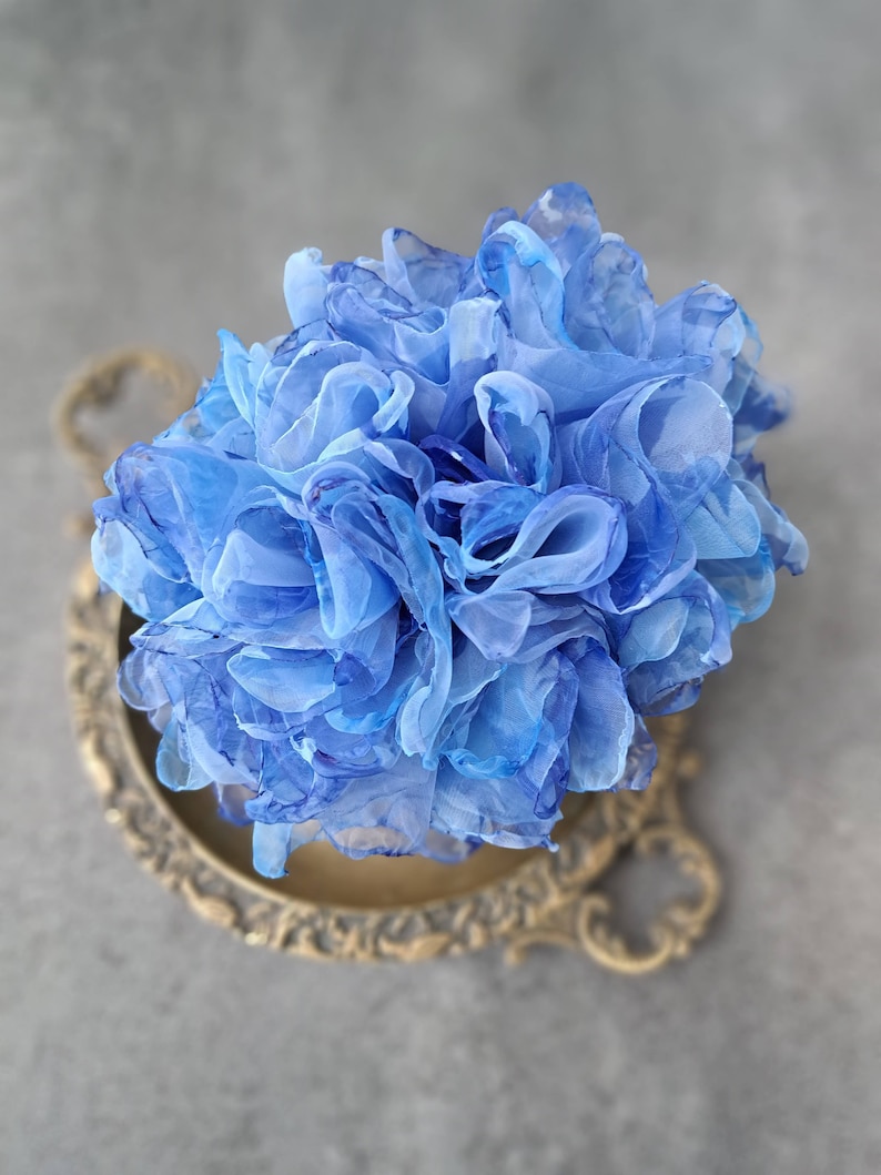 Organza flower Large flower pin Soft blue flower brooch Fashion floral broach Gift for mom Elegant flower brooch for women Party brooch image 5