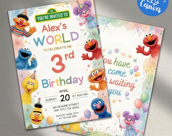 Editable Kids Cartoon Birthday Invitation, Elmo & Friends Theme Birthday Card, Elmo Party Evite, Canva Template (Digital Download)