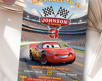Cars Lightning McQueen Birthday Invitation | Editable Race Car Party Invite (Digital Download)