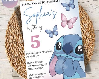 Editable Stitch Birthday Invitation Template (Digital Download)