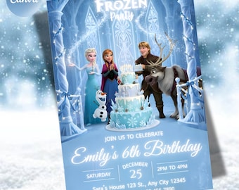 Editable Frozen Birthday Party Invitation, Elsa and Anna (Digital Download)