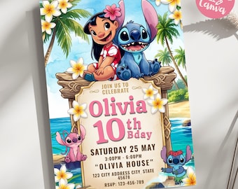 Lilo & Stitch Birthday Invitation, Editable Canva Template, Kids Party Invite (Digital Download)
