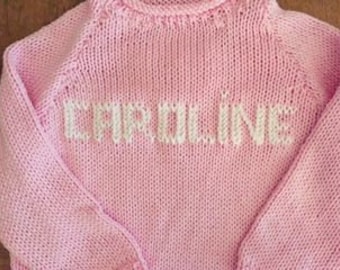 Girly "Pinks" 12/18, 2T - Baby Girl-Name-Embroidered Handknit Cotton Sweaters