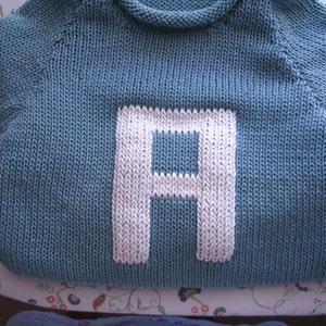 3T,4T,5T  Big Single-Letter Monogram (or Name) Handknit Cotton Sweaters