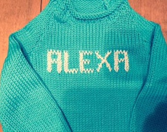 Aqua Blue! 12/18 mos, 18 mos, 2T, 3T--Cotton  Handknit Cotton Sweaters  (No Hat)