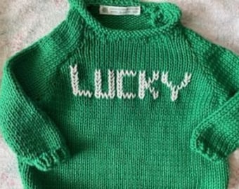 18mos, 2T & 3T-Kelly (Emerald) Green Handknit Cotton Sweater