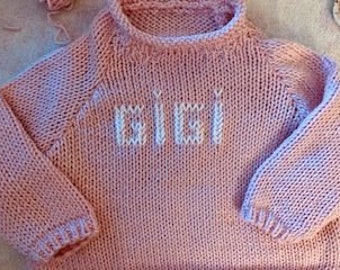 Pinks Baby Girl-6 mos, 9mos, 9/12 mos -Name-Embroidered Handknit Cotton Sweaters