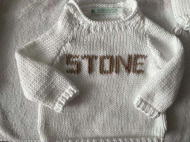 White Cotton 3/6, 6/9, 9/12 - Baby Sweater - Hand-Embroidered Name or Monogram