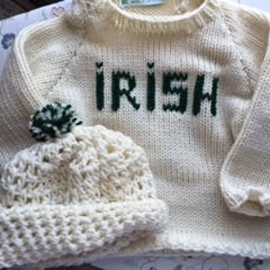 Irish Style Set - 9/12, 12/18 mos or 18mos Only-- Baby Handknit Sweater Set (w/Irish Style Tam/Hat)