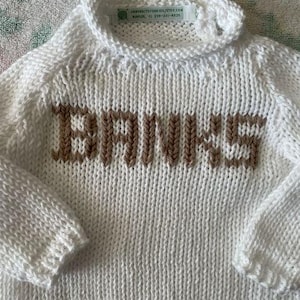 White  Newborn 3mos,  3/6, 6/9 month-or Natural Cotton Sweaters -Big Single-Letter, Name etc