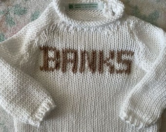 White 9/12, 12 & 12/18 mos Listing-White or Natural Cotton Sweaters -Big Single-Letter, Name etc