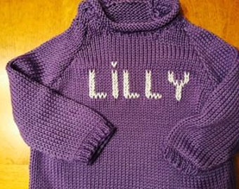 Girly "Purples"- 18mos, 2T, 3T-Embroidered Handknit Cotton Sweaters