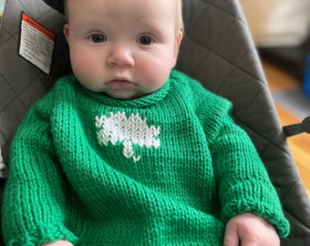 3/6, 6/9, 9/12 mos Baby -- Kelly (Emerald) Green "IRELAND" Handknit Cotton Sweater