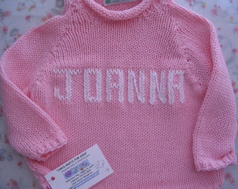 Add'l colors girls-6/9 mos, 9/12 mos, 12mos - Name-Embroidered Handknit Cotton Sweaters